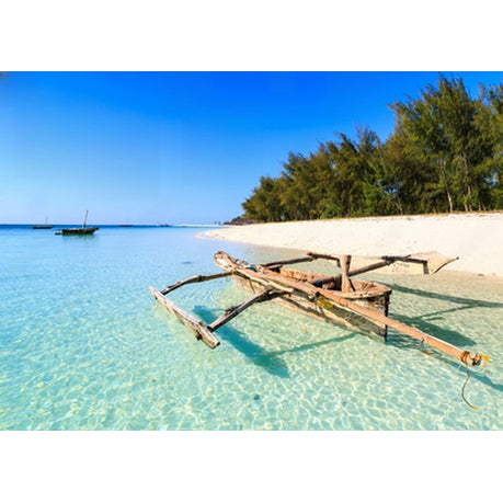Canvas Wall Art - Traditional Fisherman Boat Lying Near The Beach In Water