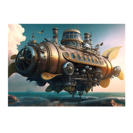 Wall Art Canvas - Steampunk Airship Above Waves