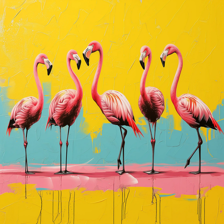 Wall Art Canvas - Popart Flamingos 009