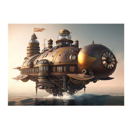 Wall Art Canvas - Steampunk Airship on water Surface