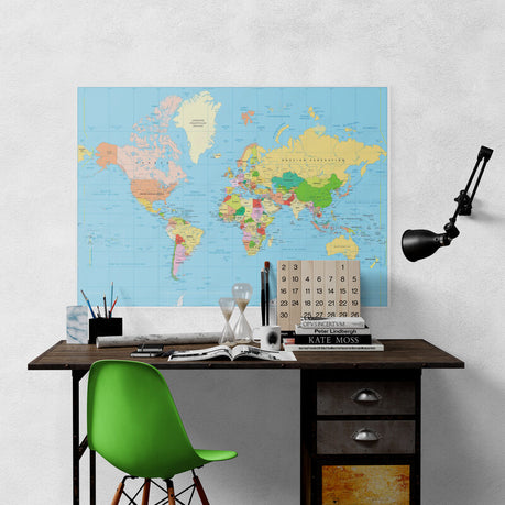 Canvas Wall Art - Highly Detailed Political World Map With Labeling