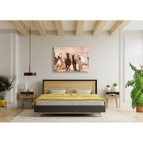 Wall Art Canvas - A Herd of Horses Running On The Sand Storm