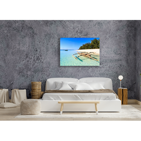 Canvas Wall Art - Traditional Fisherman Boat Lying Near The Beach In Water