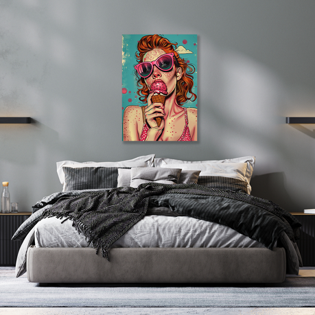 Wall Art Canvas - Popart Girl Eating Ice-Cream