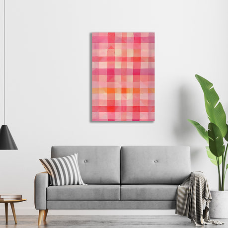Wall Art Canvas - Abstract pink and white checkered material vertical