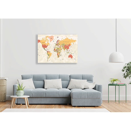 Wall Art Canvas - Vintage World Map Vector Detailed Illustration