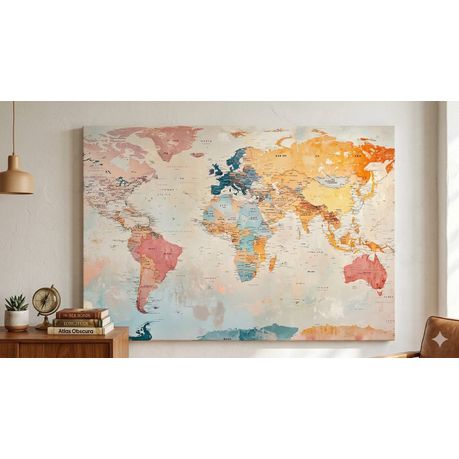 Wall Art Print - Pastel Map with Detailed Continents