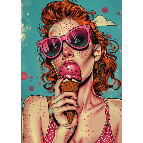 Wall Art Canvas - Popart Girl Eating Ice-Cream