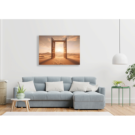 Wall Art Canvas - 3D illustration of Opened Door on Desert
