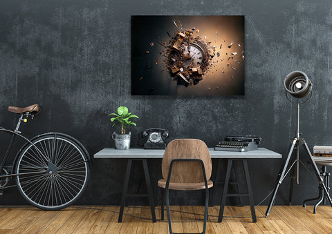 Wall Art Canvas - Steampunk Wall Clock Explosion