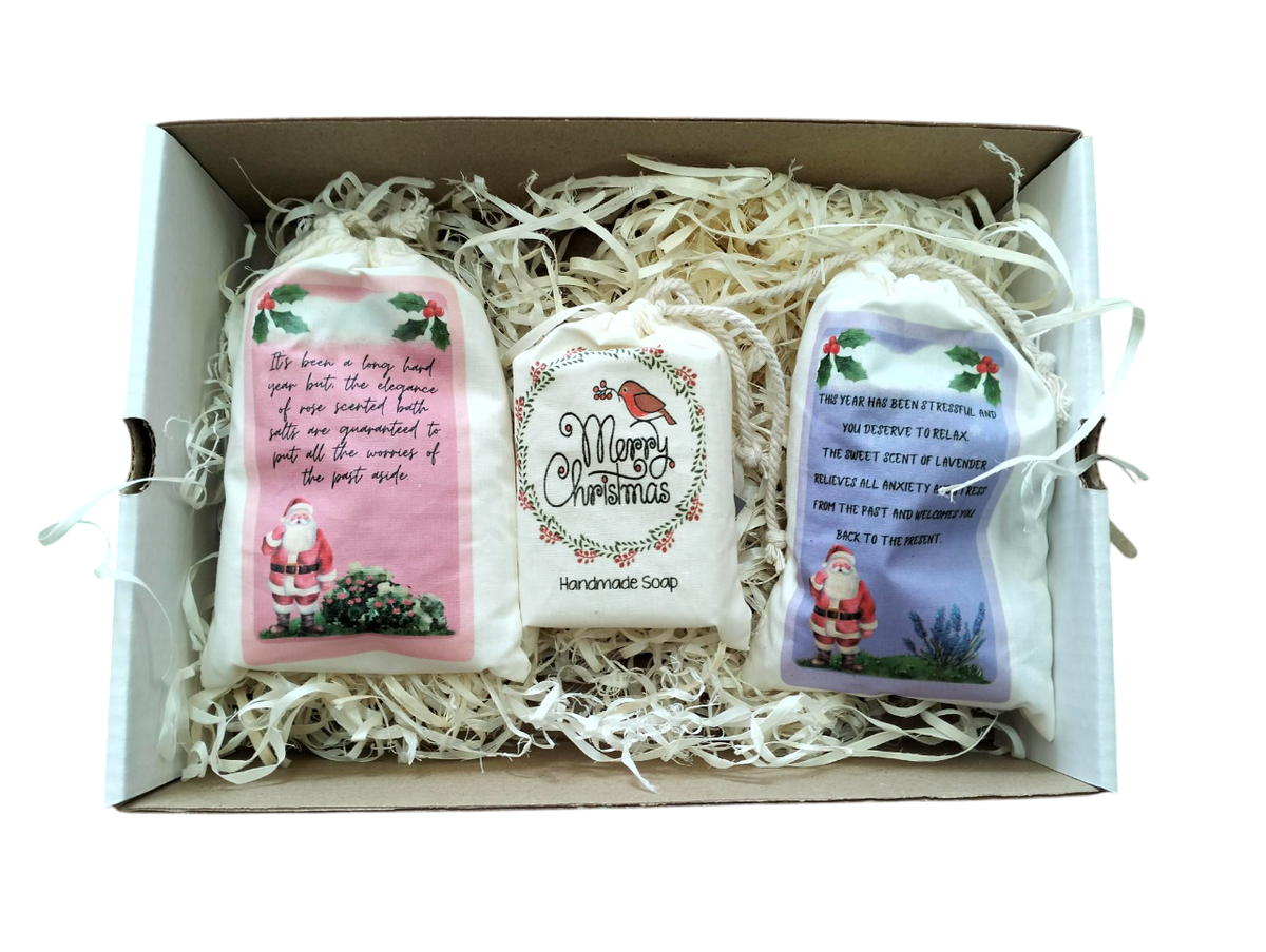 Christmas Themed Bath Salt and Soap Set - Lavender & Vanilla